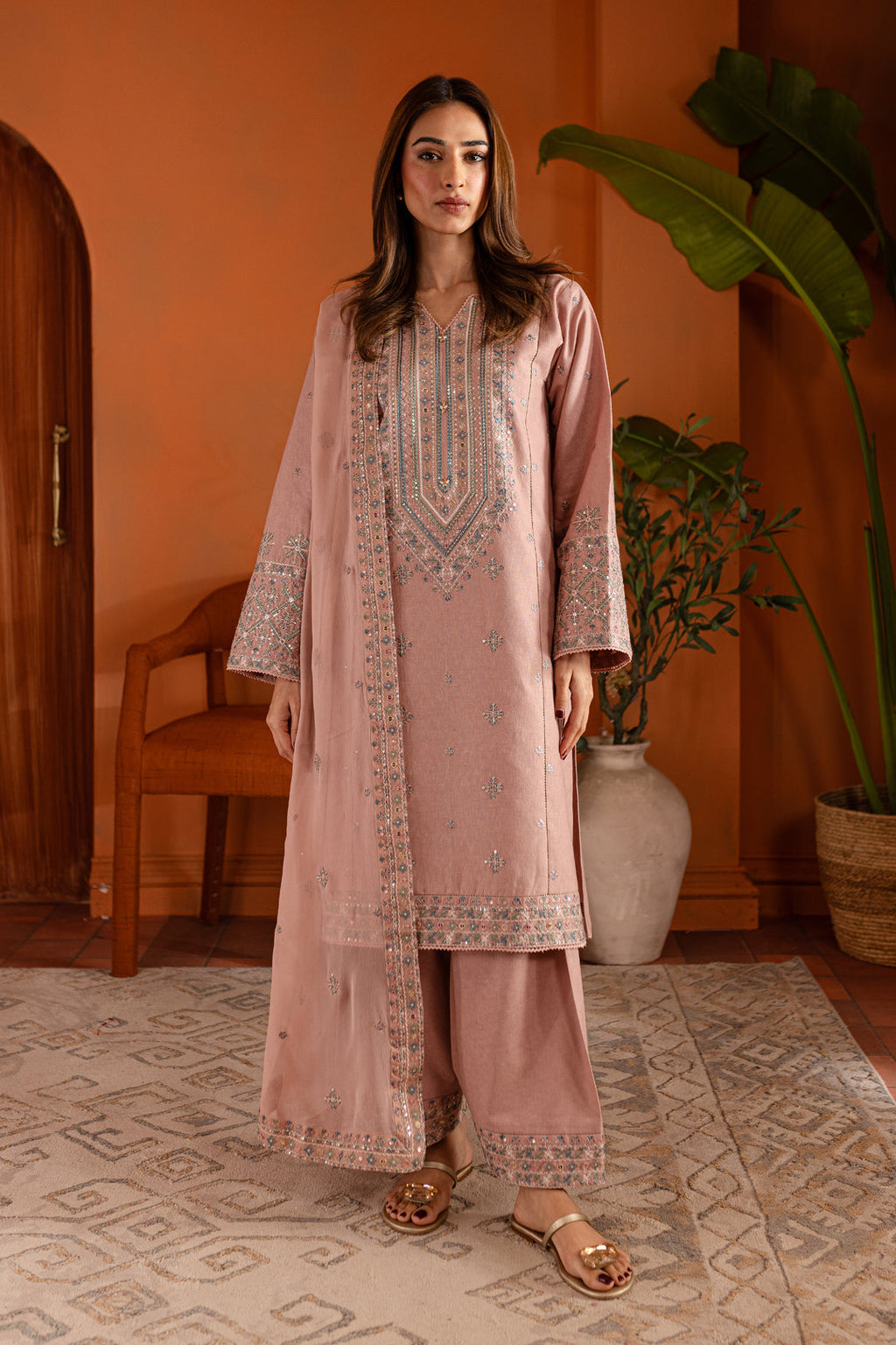 Best Selling - Pink Lotus 3Pc- Embroidered Dress