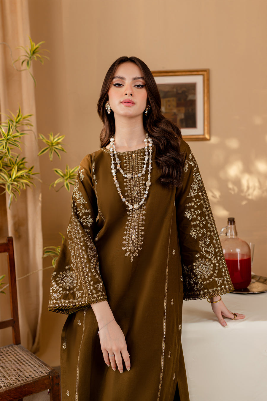 Green 2Pc - Embroidered Dress