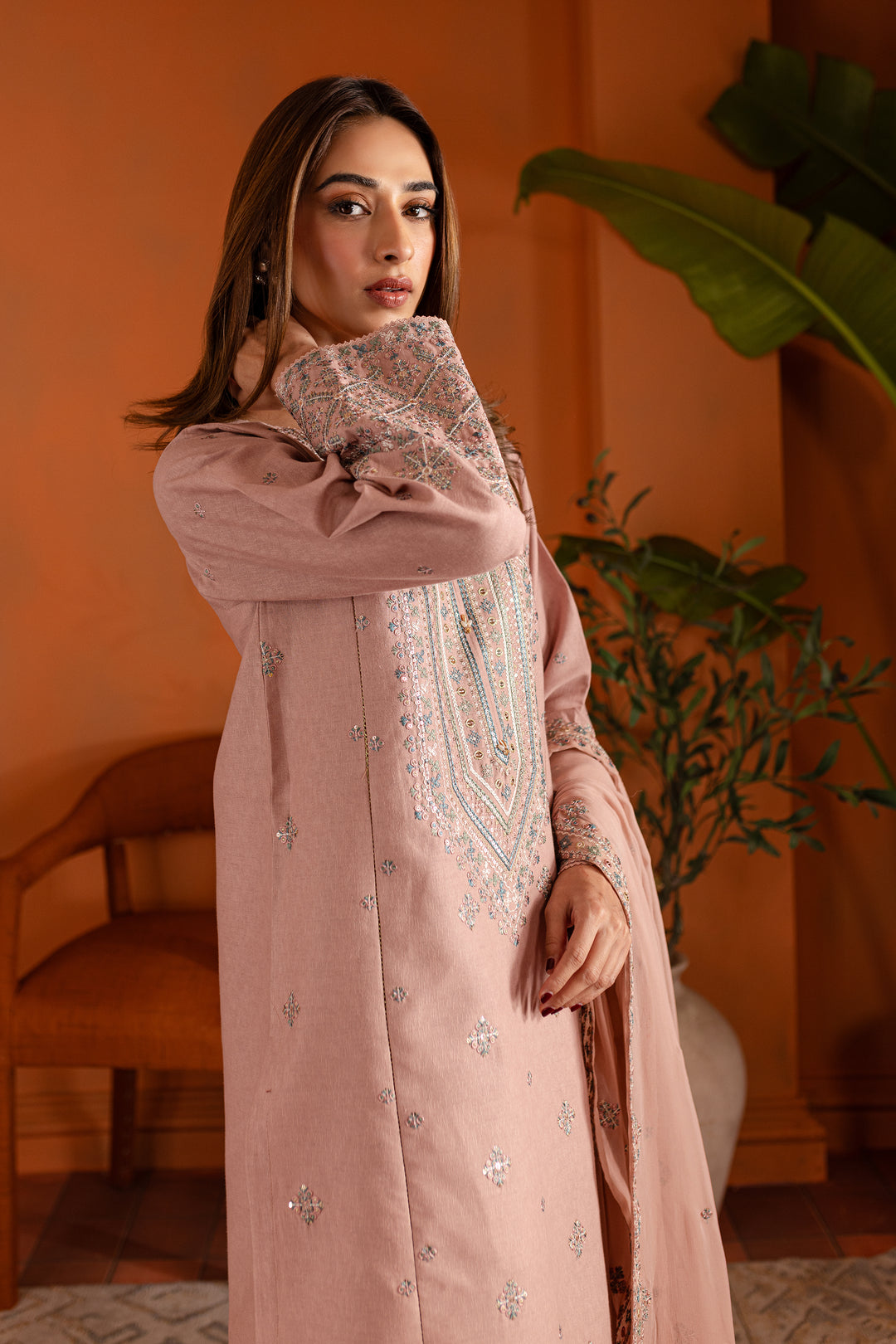 Best Selling - Pink Lotus 3Pc- Embroidered Dress