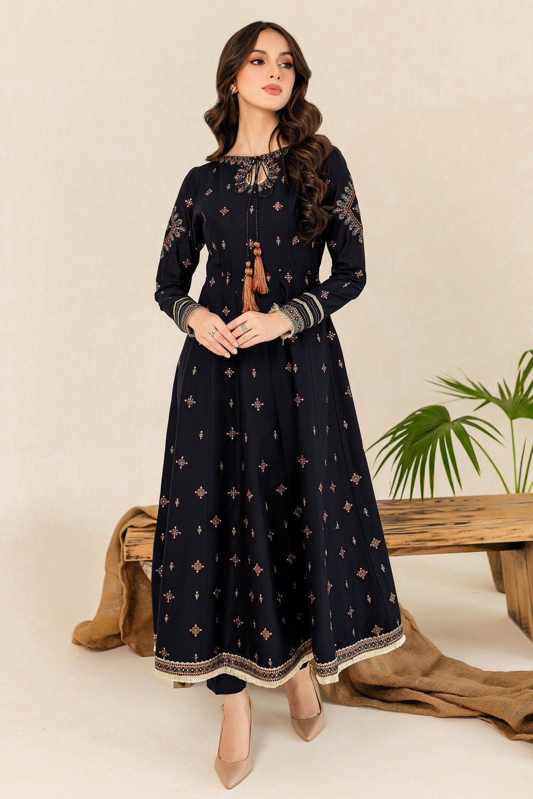 HREEM 02 PC EMBROIDERED BLACK SUIT